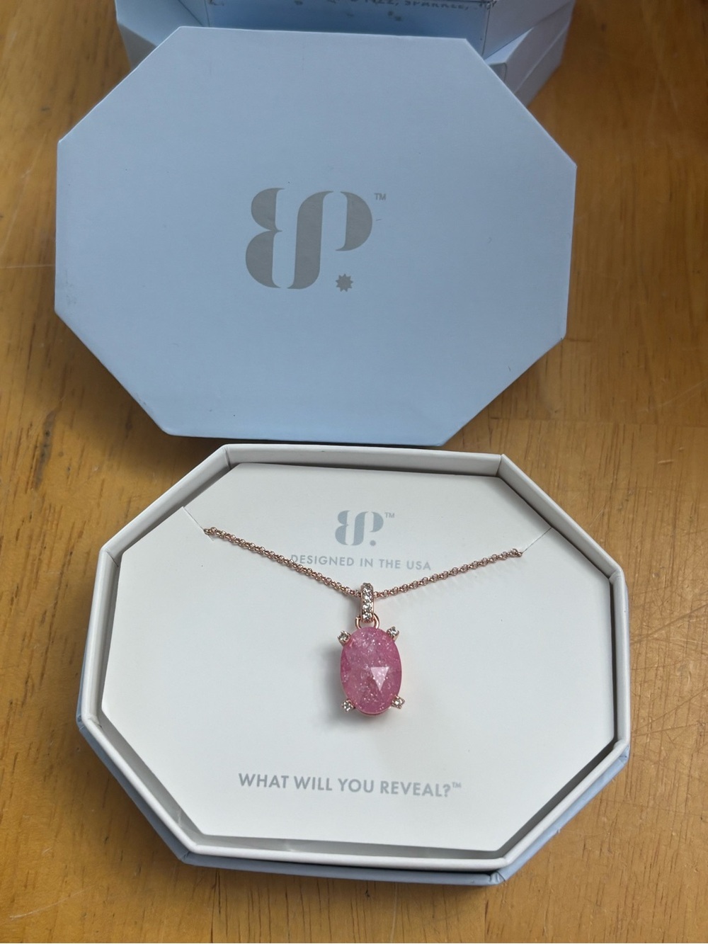 Delicate Rose Gold Necklace with Pink Oval Pendant